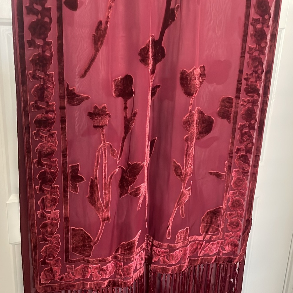 Charter Club Burgundy Silk Fringe Wrap Scarf - Picture 3 of 8